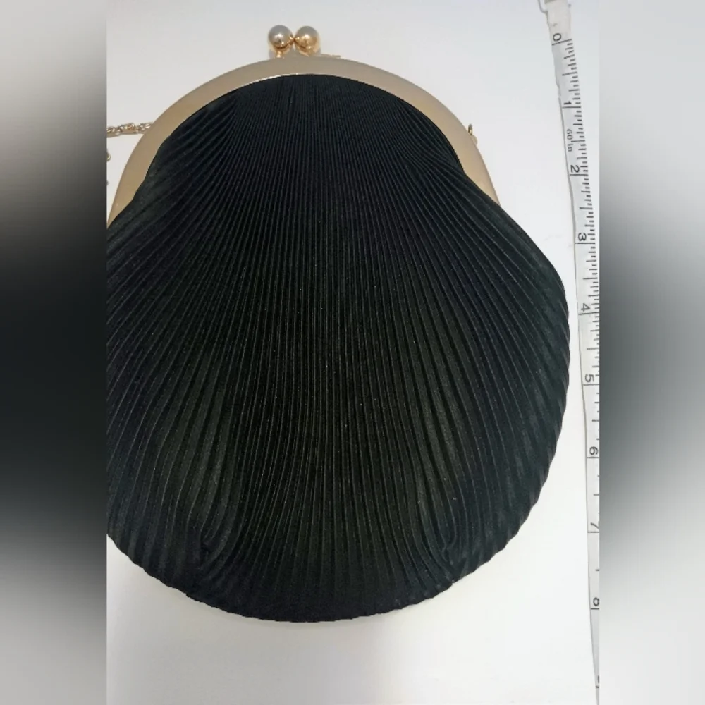 Claire's Black Pleated Wristlet with Gold Chain
